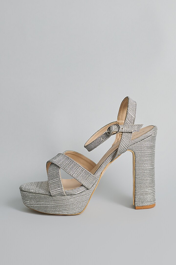 Grey Crushed Rexine Block Heels by Foot Fuel at Pernia's Pop Up Shop