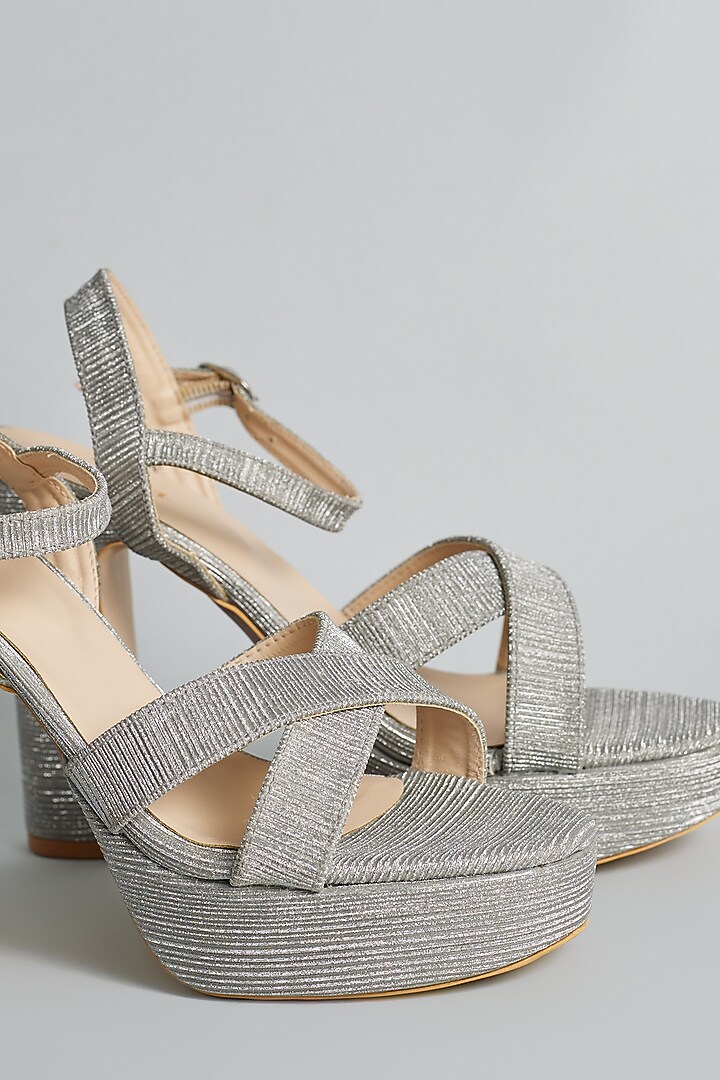 Grey Crushed Rexine Block Heels by Foot Fuel at Pernia's Pop Up Shop