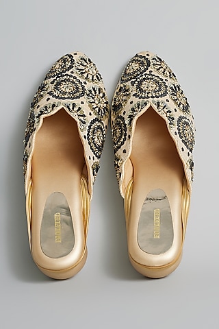 Gold Rexine Sequins Embellished Juttis by Foot Fuel