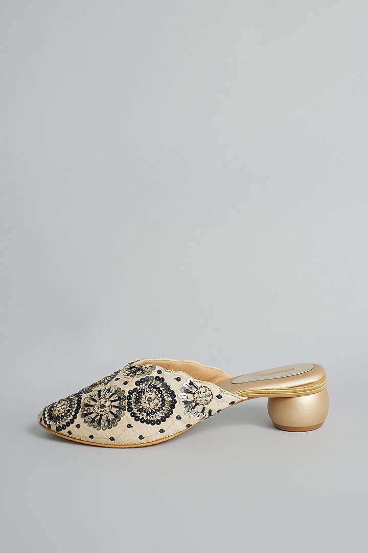 Gold Rexine Sequins Embellished Juttis by Foot Fuel at Pernia's Pop Up Shop