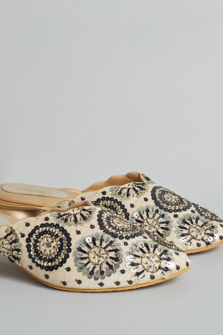Gold Rexine Sequins Embellished Juttis by Foot Fuel at Pernia's Pop Up Shop