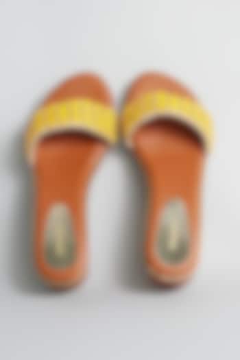 Brown Rexine Zardosi & Stone Embellished Platform Heels by Foot Fuel