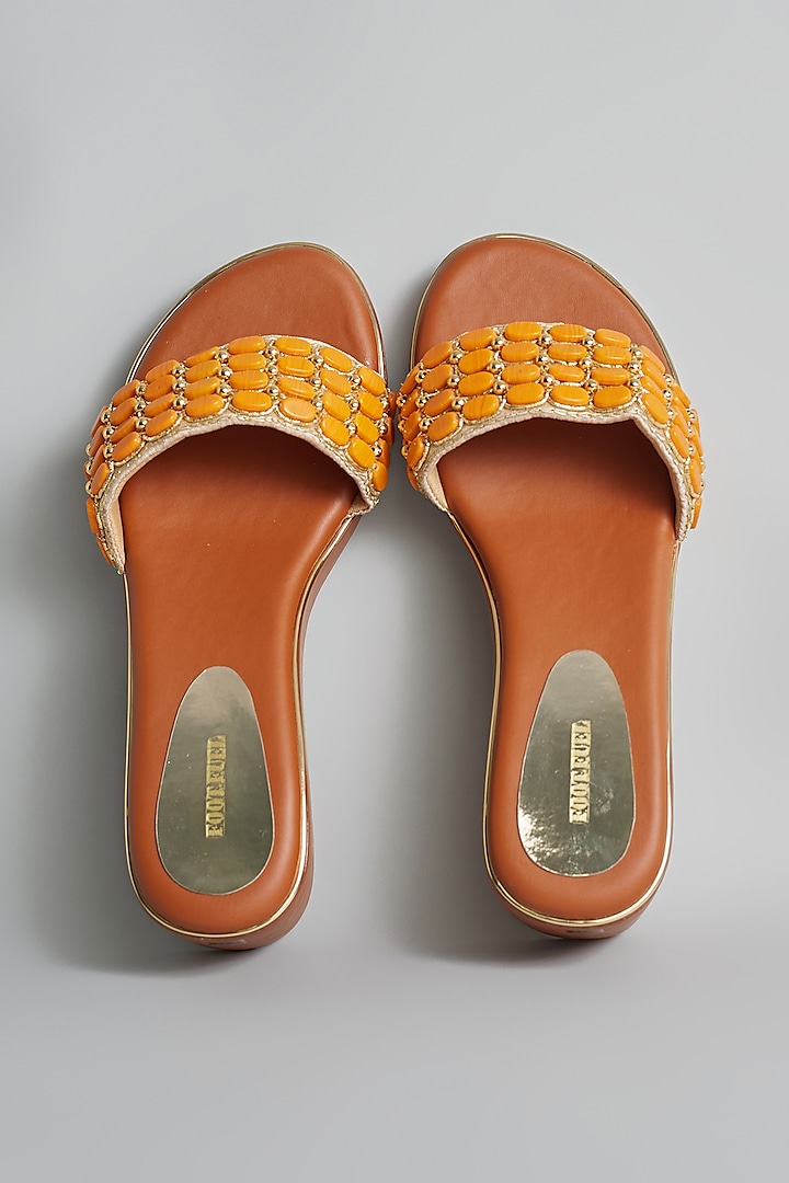 Brown Rexine Zardosi & Stone Embellished Platform Heels by Foot Fuel