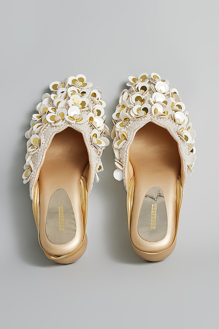 Gold Rexine Hand Embroidered Juttis by Foot Fuel