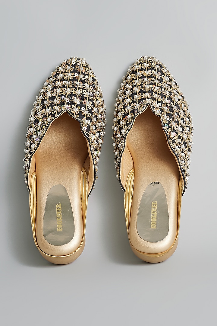 Gold Rexine Zardosi Hand Embroidered Juttis by Foot Fuel