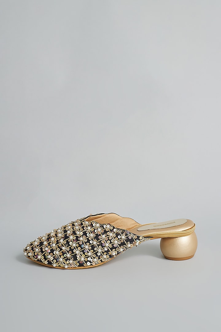 Gold Rexine Zardosi Hand Embroidered Juttis by Foot Fuel at Pernia's Pop Up Shop