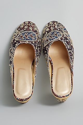 Gold Rexine Ajrakh Printed Juttis by Foot Fuel