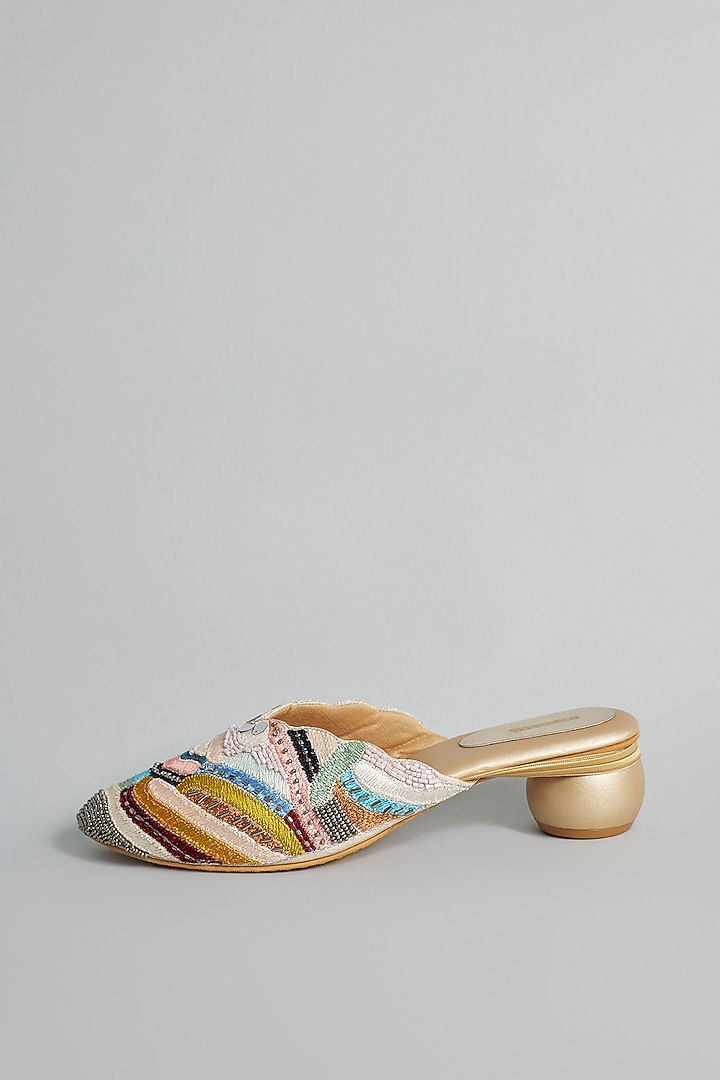 Gold Rexine Sequins Hand Embroidered Juttis by Foot Fuel at Pernia's Pop Up Shop