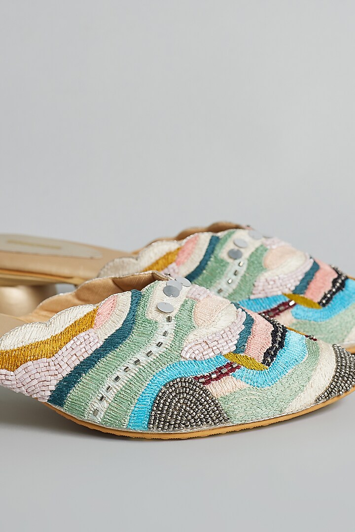 Gold Rexine Sequins Hand Embroidered Juttis by Foot Fuel at Pernia's Pop Up Shop