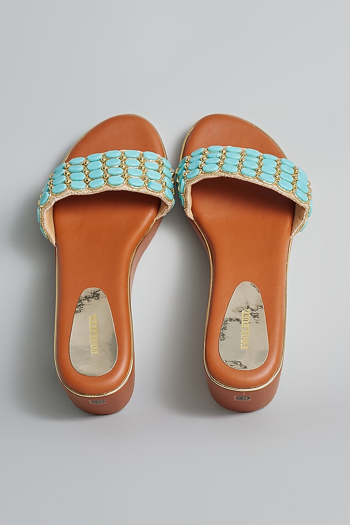 Brown Rexine Zardosi & Stone Embellished Platform Heels by Foot Fuel at Pernia's Pop Up Shop