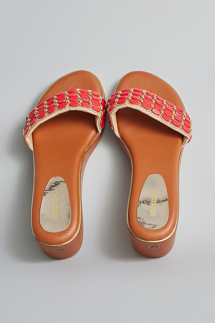 Brown Rexine Zardosi & Stone Embellished Platform Heels by Foot Fuel at Pernia's Pop Up Shop