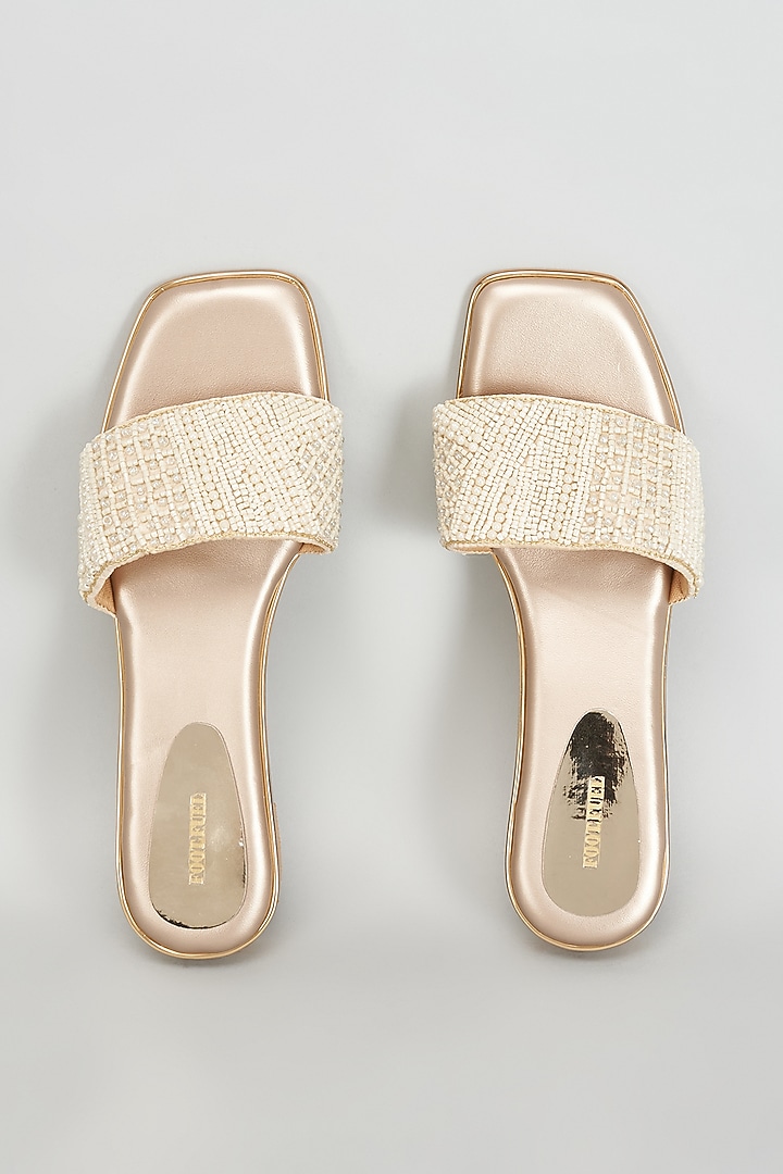 Gold Rexine Pearl Flats by Foot Fuel at Pernia's Pop Up Shop