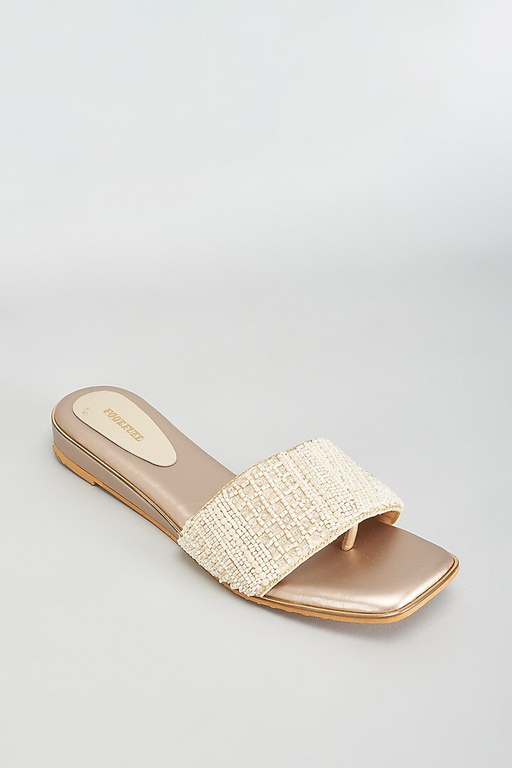 Gold Rexine Pearl Flats by Foot Fuel at Pernia's Pop Up Shop