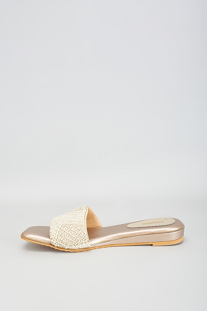 Gold Rexine Pearl Flats by Foot Fuel at Pernia's Pop Up Shop