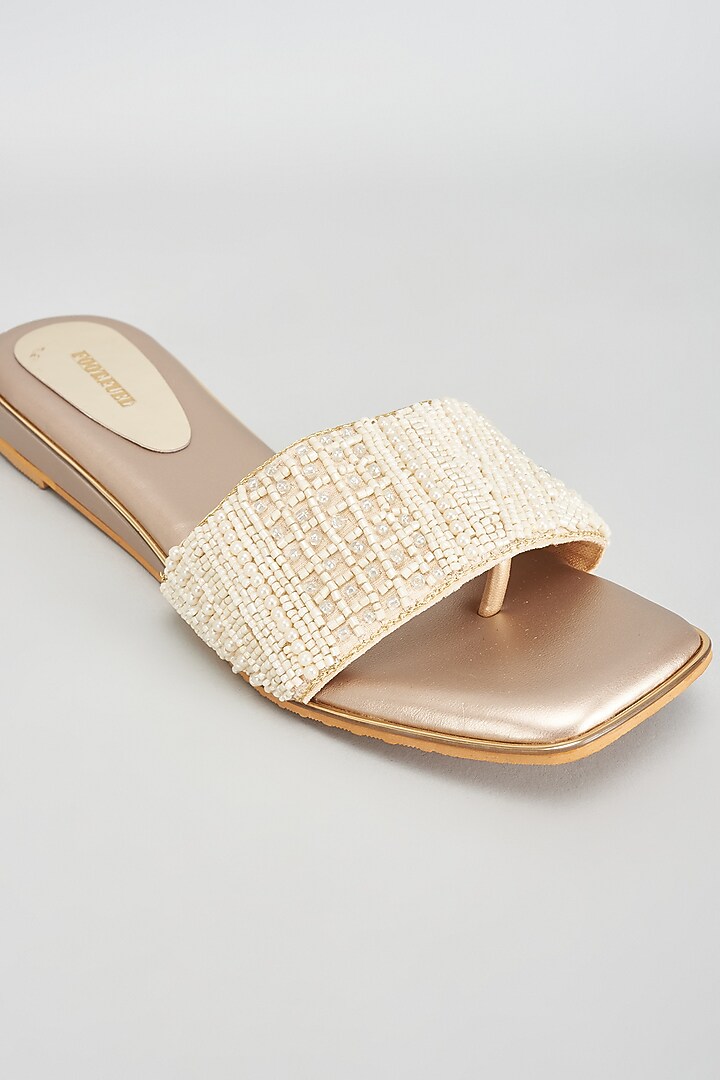 Gold Rexine Pearl Flats by Foot Fuel at Pernia's Pop Up Shop