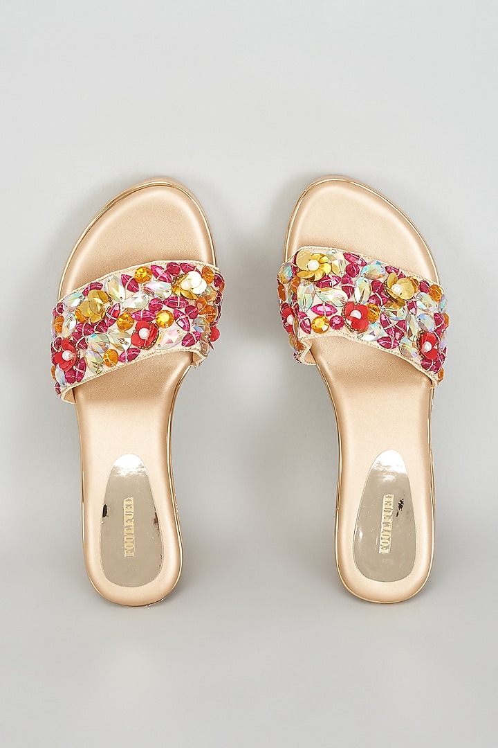 Gold Rexine Sequins Embroidered Heels by Foot Fuel at Pernia's Pop Up Shop
