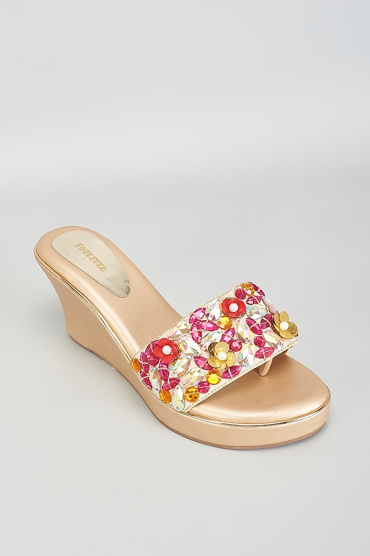 Gold Rexine Sequins Embroidered Heels by Foot Fuel at Pernia's Pop Up Shop