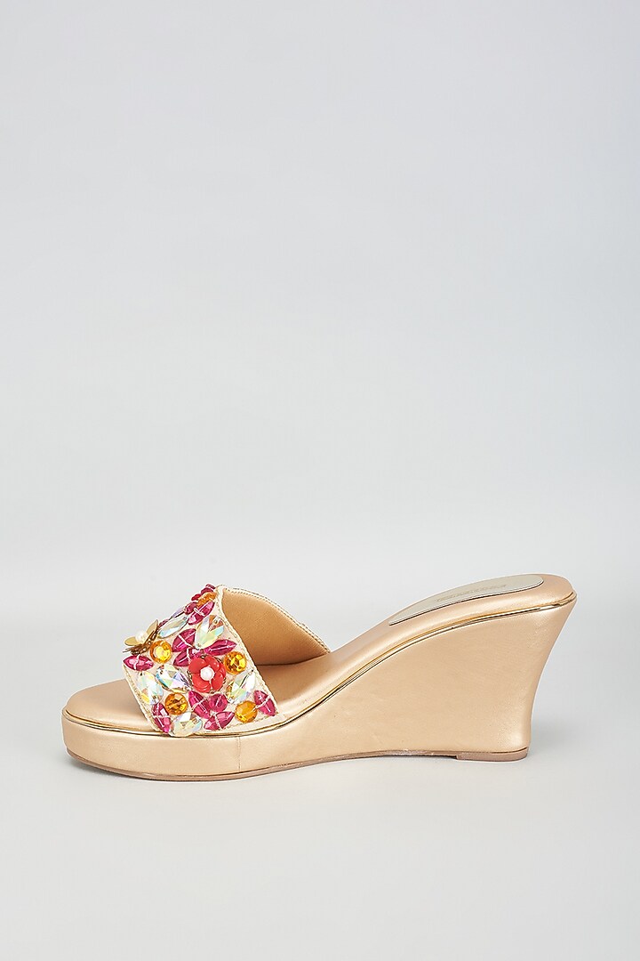Gold Rexine Sequins Embroidered Heels by Foot Fuel at Pernia's Pop Up Shop