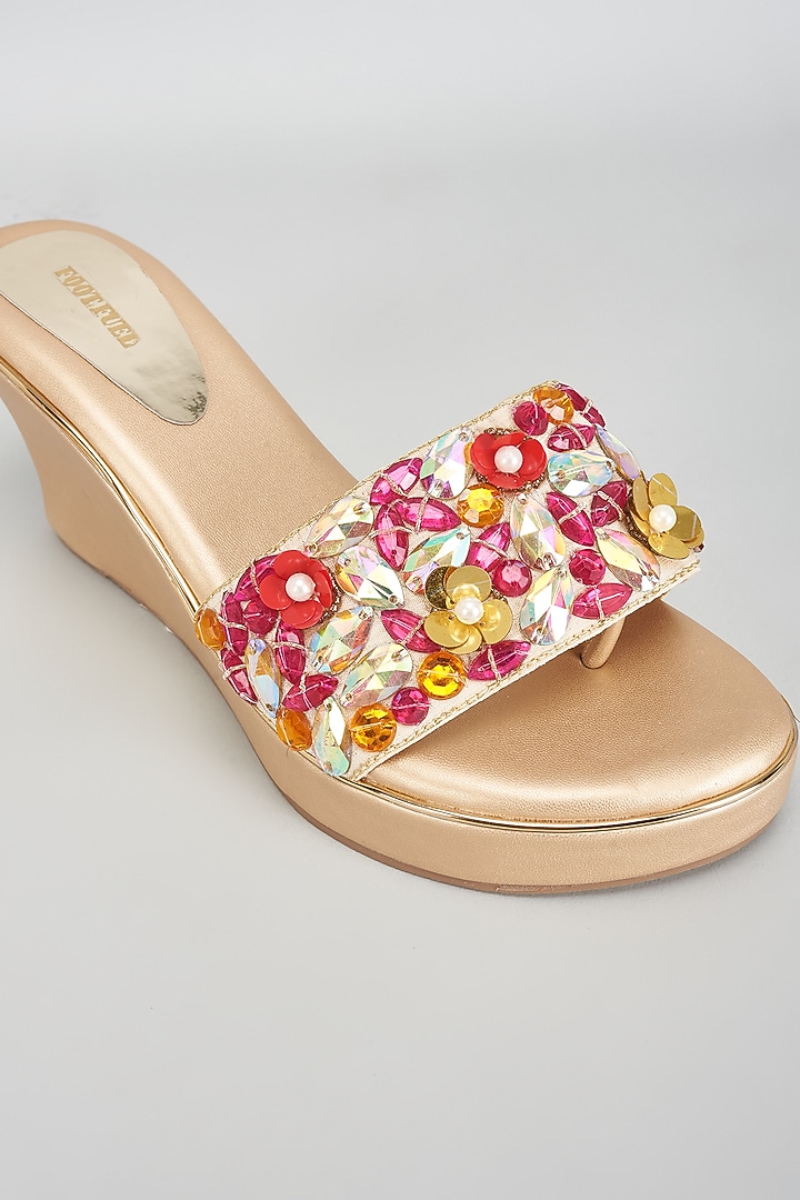Gold Rexine Sequins Embroidered Heels by Foot Fuel at Pernia's Pop Up Shop