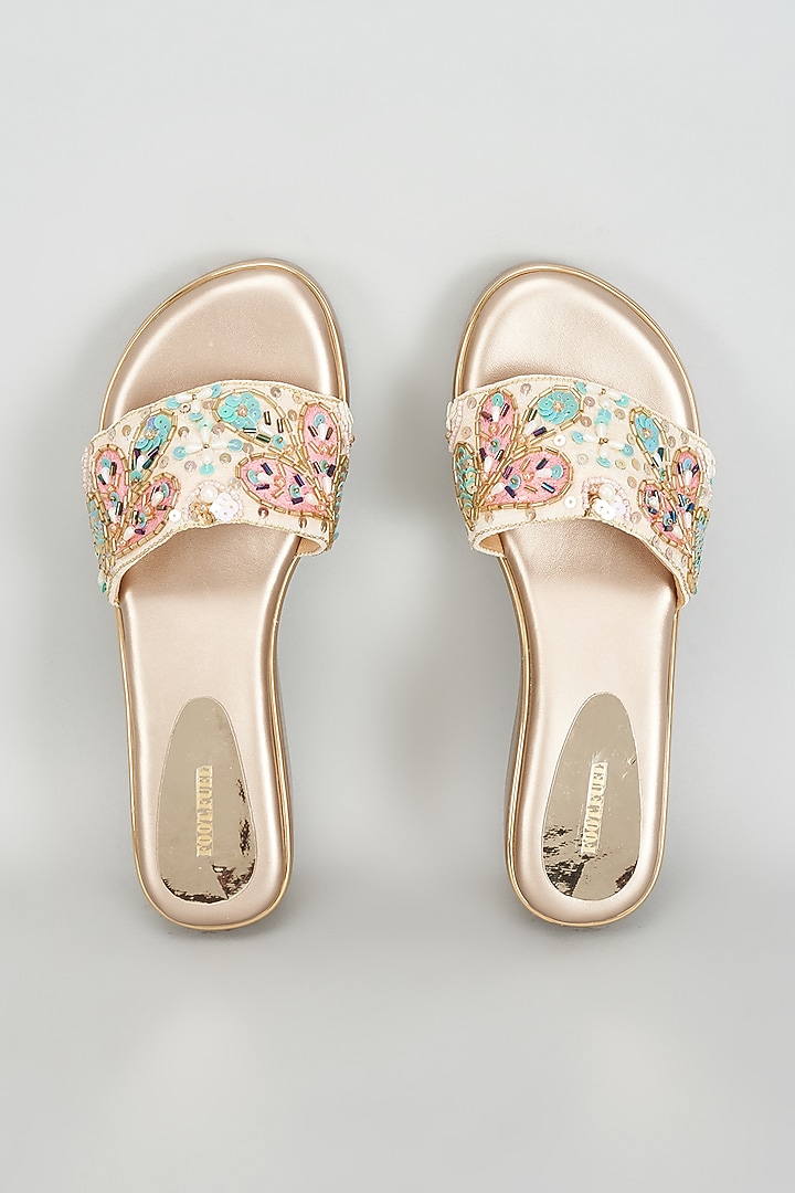 Gold Rexine Sequins Embroidered Heels by Foot Fuel at Pernia's Pop Up Shop