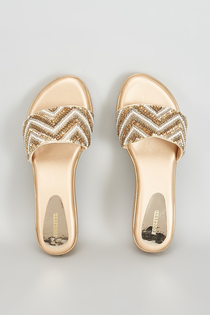 Gold Rexine Sequins Embroidered Heels by Foot Fuel at Pernia's Pop Up Shop