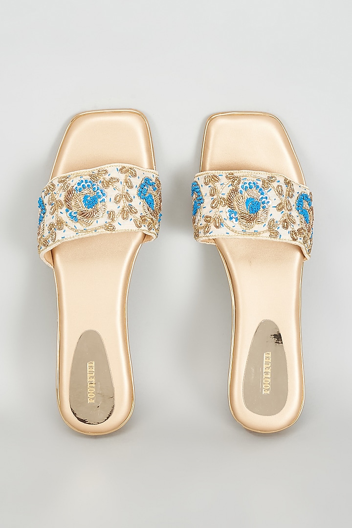 Gold Rexine Sequins Embroidered Heels by Foot Fuel at Pernia's Pop Up Shop