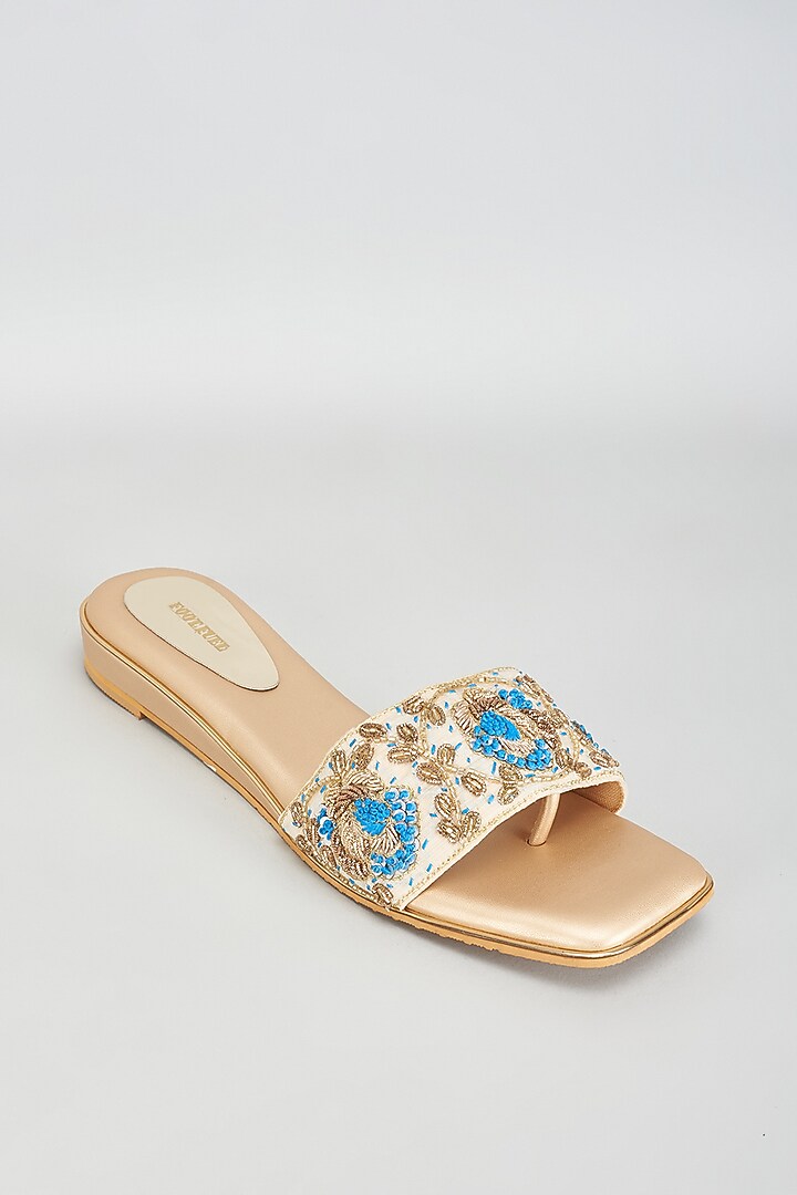 Gold Rexine Sequins Embroidered Heels by Foot Fuel at Pernia's Pop Up Shop