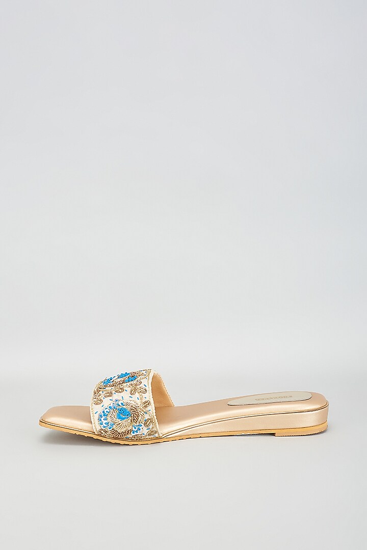 Gold Rexine Sequins Embroidered Heels by Foot Fuel at Pernia's Pop Up Shop