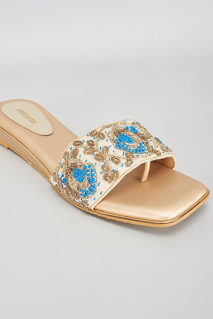 Gold Rexine Sequins Embroidered Heels by Foot Fuel at Pernia's Pop Up Shop
