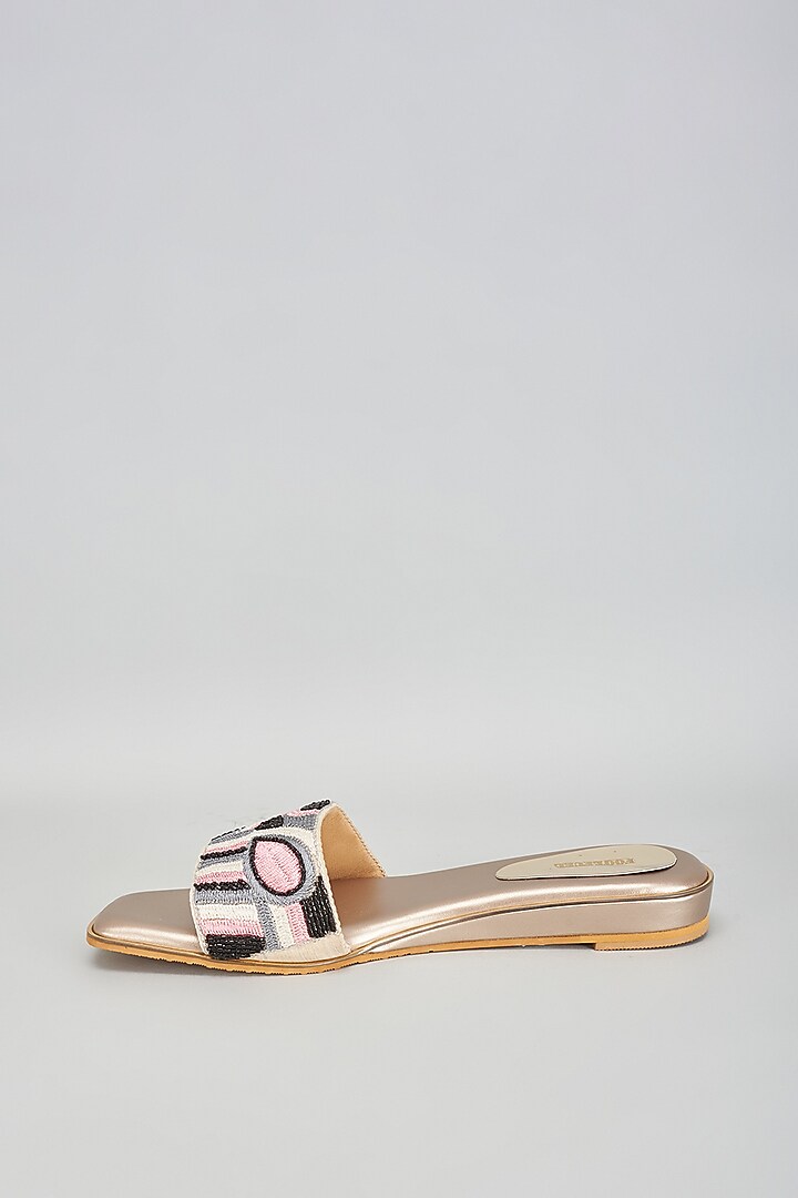 Gold Rexine Thread Work Flats by Foot Fuel at Pernia's Pop Up Shop
