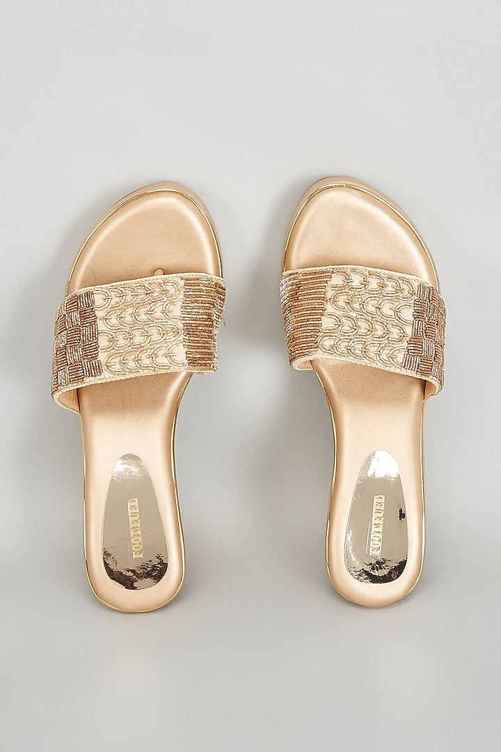 Gold Rexine Zardosi & Aari Work Heels by Foot Fuel at Pernia's Pop Up Shop