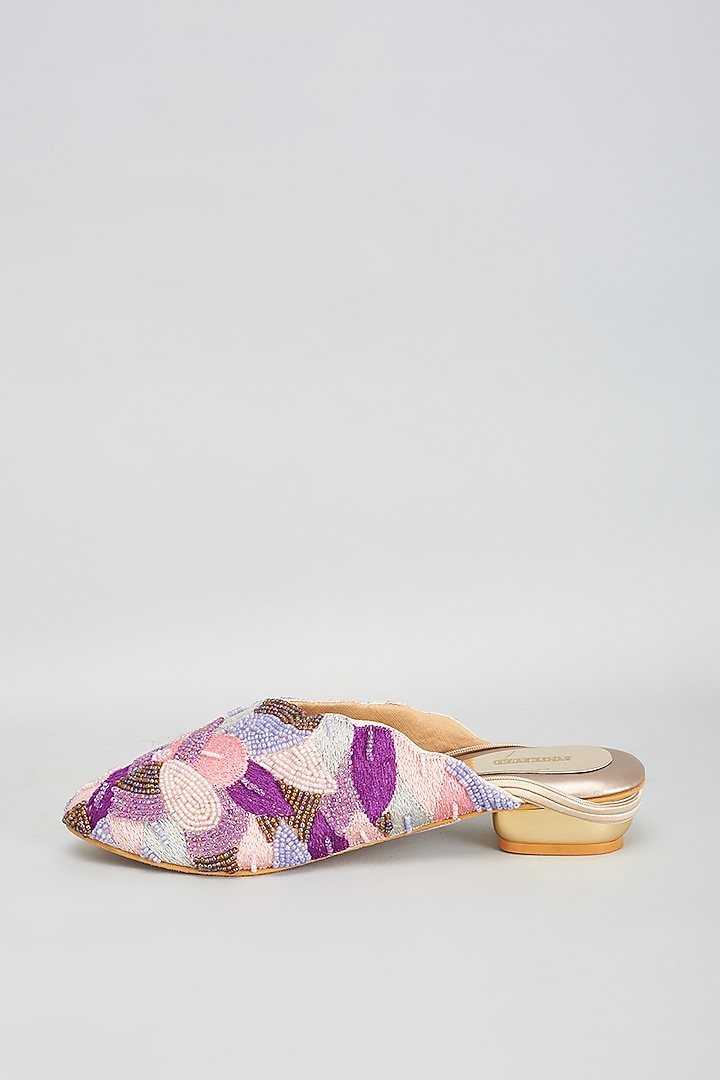 Gold Rexine Multi-Layered Thread Work Jutti by Foot Fuel at Pernia's Pop Up Shop