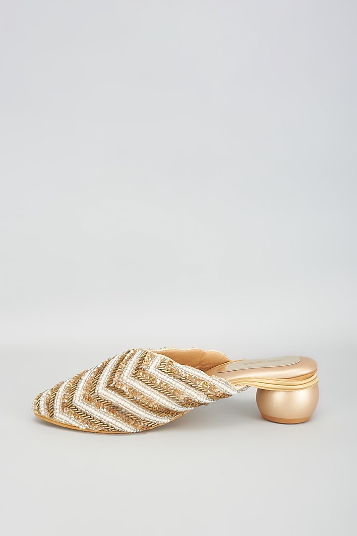 Gold Rexine Sequins Embroidered Woven Jutti by Foot Fuel at Pernia's Pop Up Shop