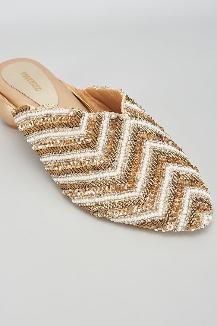 Gold Rexine Sequins Embroidered Woven Jutti by Foot Fuel at Pernia's Pop Up Shop