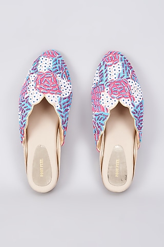 Multi-Colored Silk & Rexine Bead Embellished Juttis by Foot Fuel