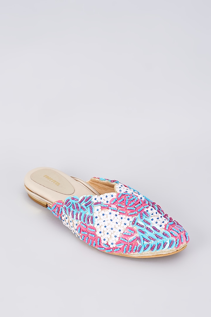 Multi-Colored Silk & Rexine Bead Embellished Juttis by Foot Fuel at Pernia's Pop Up Shop