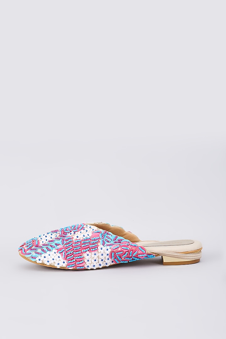 Multi-Colored Silk & Rexine Bead Embellished Juttis by Foot Fuel at Pernia's Pop Up Shop
