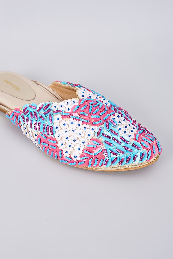 Multi-Colored Silk & Rexine Bead Embellished Juttis by Foot Fuel at Pernia's Pop Up Shop