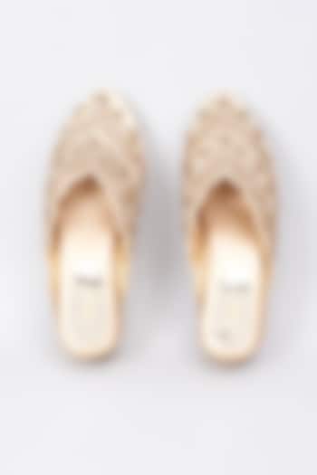 Tan Silk & Rexine Zardosi Embellished Juttis by Foot Fuel at Pernia's Pop Up Shop