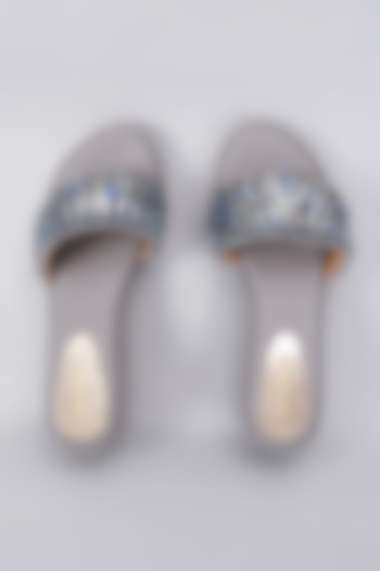 Grey Rexine Crystal Embellished Wedges by Foot Fuel at Pernia's Pop Up Shop