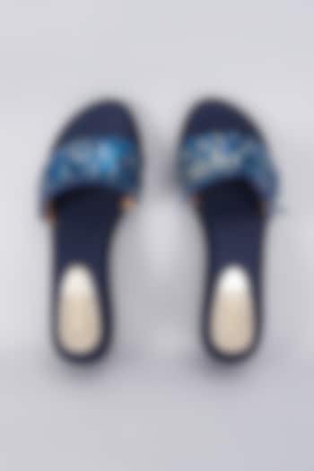 Dark Blue Rexine Crystal Embellished Wedges by Foot Fuel at Pernia's Pop Up Shop