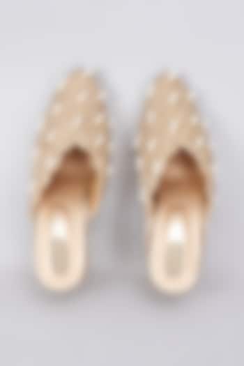 Tan Silk & Rexine Zardosi Embellished Juttis by Foot Fuel at Pernia's Pop Up Shop