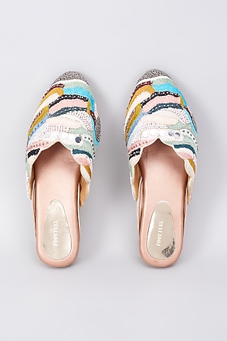Multi-Colored Silk & Rexine Bead Embellished Juttis by Foot Fuel