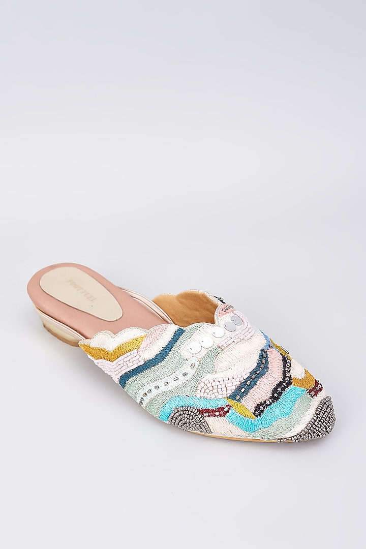Multi-Colored Silk & Rexine Bead Embellished Juttis by Foot Fuel at Pernia's Pop Up Shop