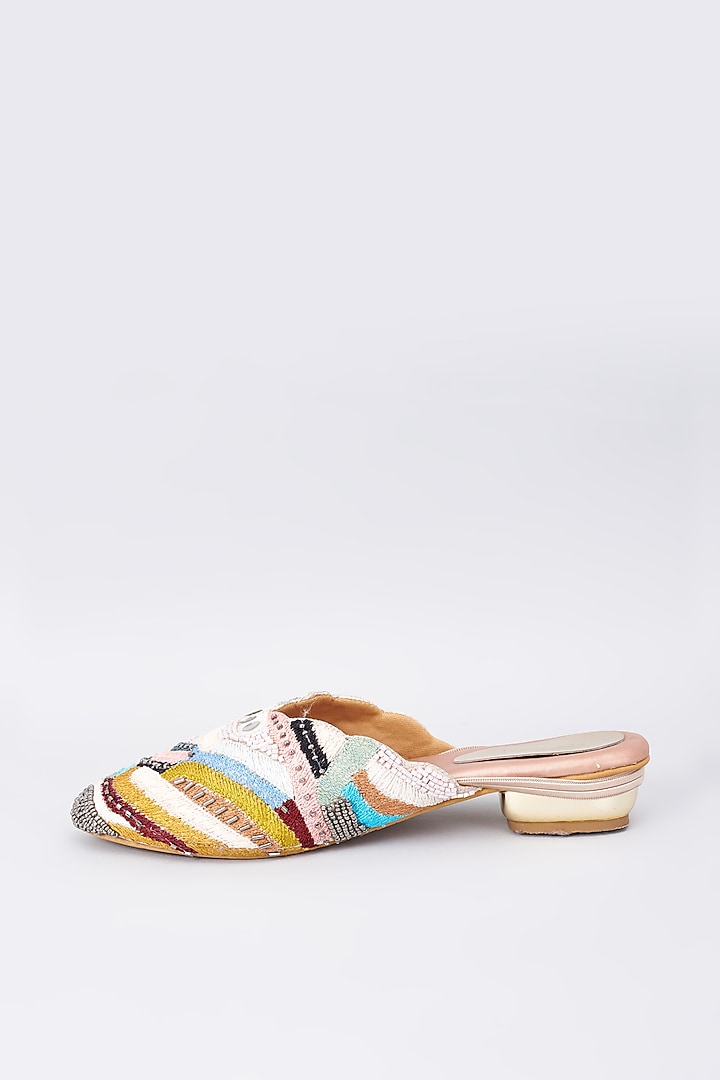 Multi-Colored Silk & Rexine Bead Embellished Juttis by Foot Fuel at Pernia's Pop Up Shop
