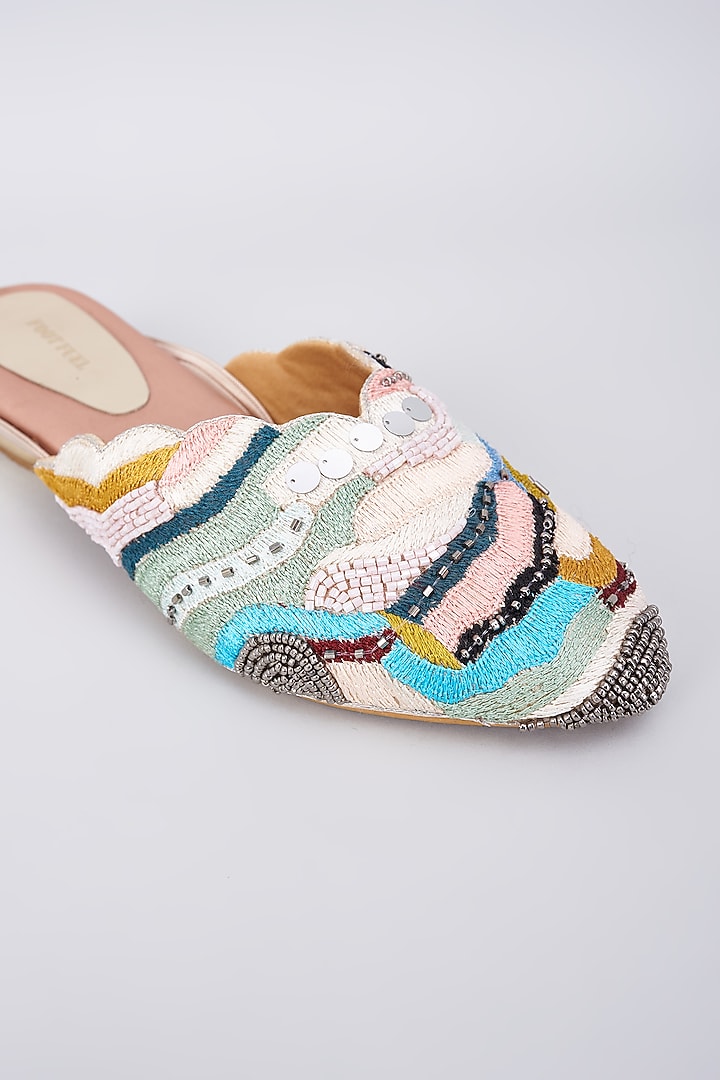 Multi-Colored Silk & Rexine Bead Embellished Juttis by Foot Fuel at Pernia's Pop Up Shop