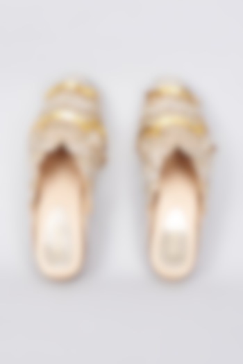 Tan Silk & Rexine Zardosi Embellished Juttis by Foot Fuel at Pernia's Pop Up Shop