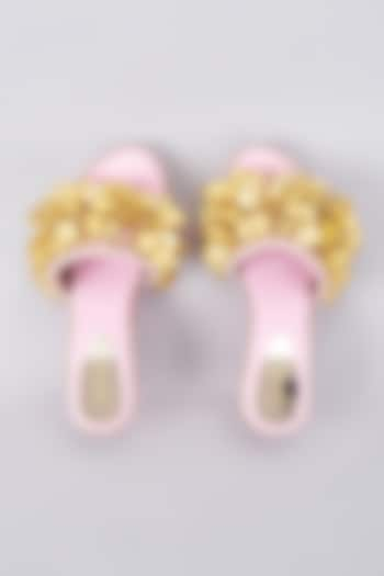 Light Pink Rexine Coin Embellished Wedges by Foot Fuel at Pernia's Pop Up Shop