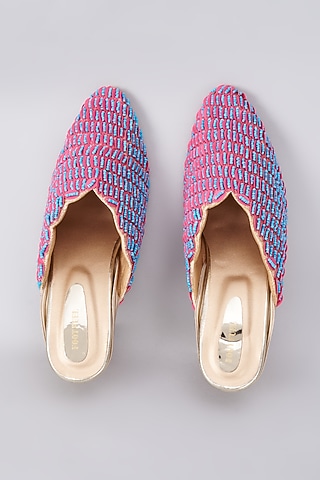 Multi-Colored Silk & Rexine Bead Embellished Juttis by Foot Fuel