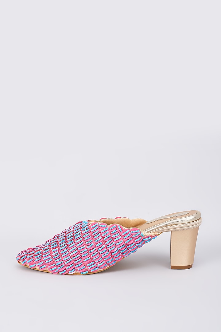 Multi-Colored Silk & Rexine Bead Embellished Juttis by Foot Fuel at Pernia's Pop Up Shop